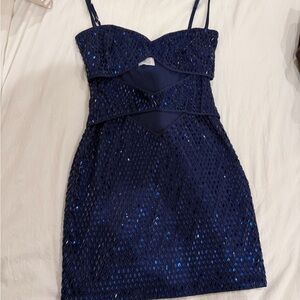 Oh Polly Navy Sequin Embellished Dress